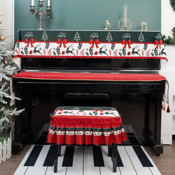 Christmas Velvet Piano Cover with White Tree & Reindeer Design