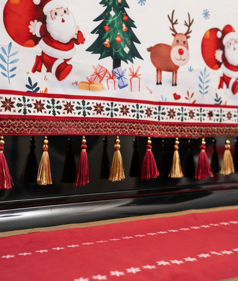 Elegant Holiday Piano Cover with White Tree & Reindeer Motif