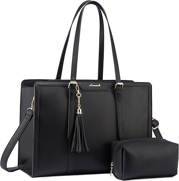 Women's PU Leather Laptop Tote Bag with Complimentary Clutch