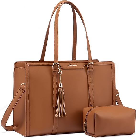 Women's PU Leather Laptop Tote Bag with Complimentary Clutch
