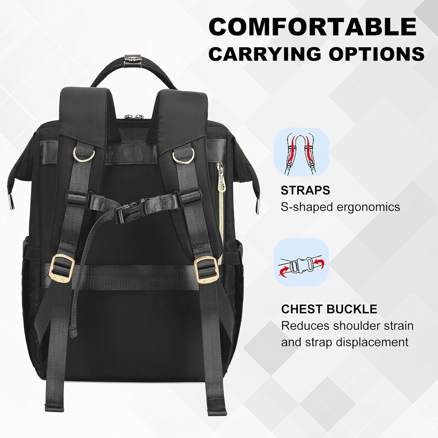 Lunch Backpack, 15.6 inch Laptop Backpack with Insulated Lunch Bag, Backpack Cooler for Women, Large Travel Backpack Lunch Box Compartment, Work Computer Backpack, Teacher College Book Bag, Black