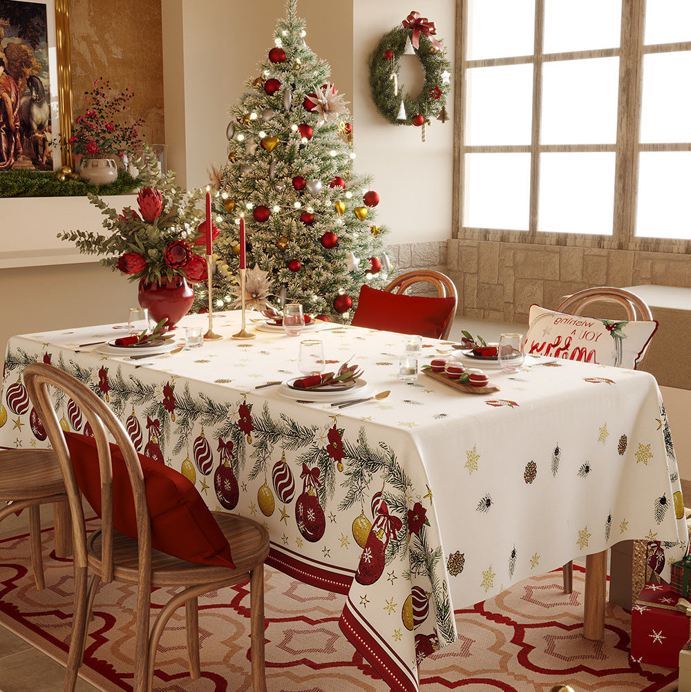 Waterproof Lightweight Christmas Tablecloth — Snowflake & Pine Tree Print, Elegant New Year Décor Fabric