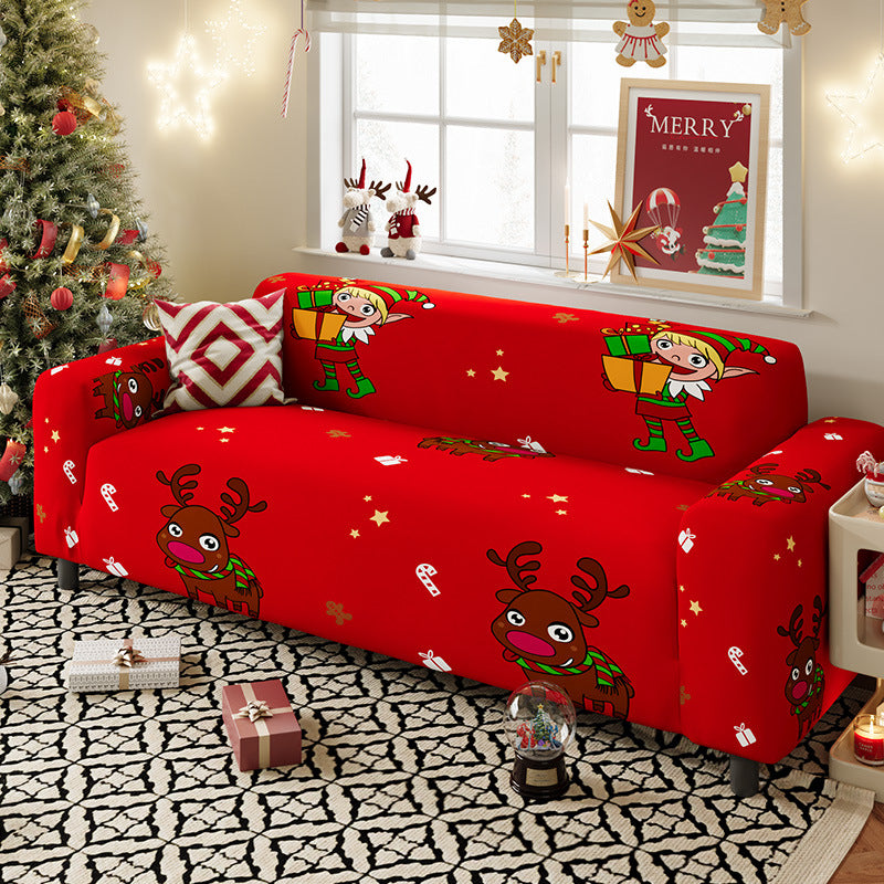 Nordic-style Christmas sofa cover made from highly stretchy milk silk