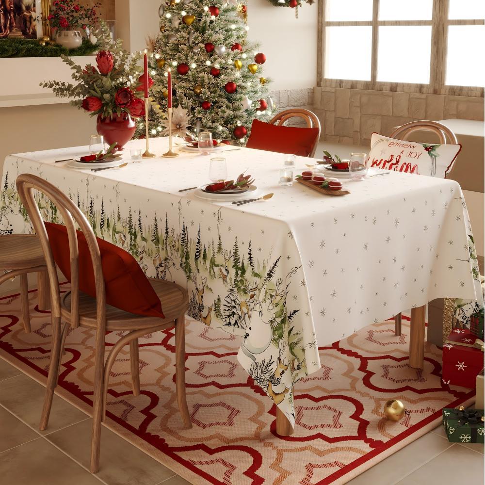 Waterproof Lightweight Christmas Tablecloth — Snowflake & Pine Tree Print, Elegant New Year Décor Fabric
