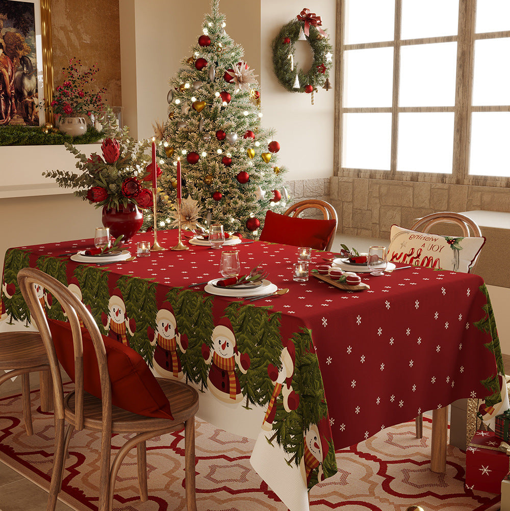 Waterproof Lightweight Christmas Tablecloth — Snowflake & Pine Tree Print, Elegant New Year Décor Fabric
