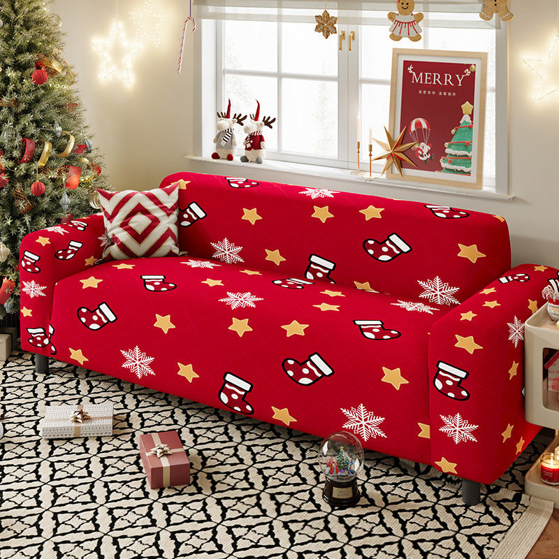 Nordic-style Christmas sofa cover made from highly stretchy milk silk