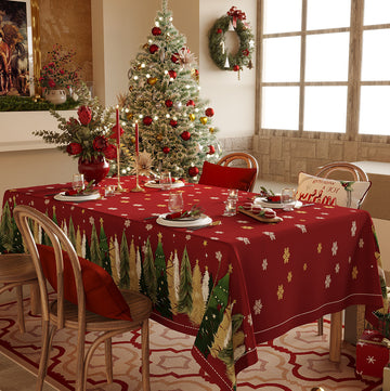 Waterproof Lightweight Christmas Tablecloth — Snowflake & Pine Tree Print, Elegant New Year Décor Fabric