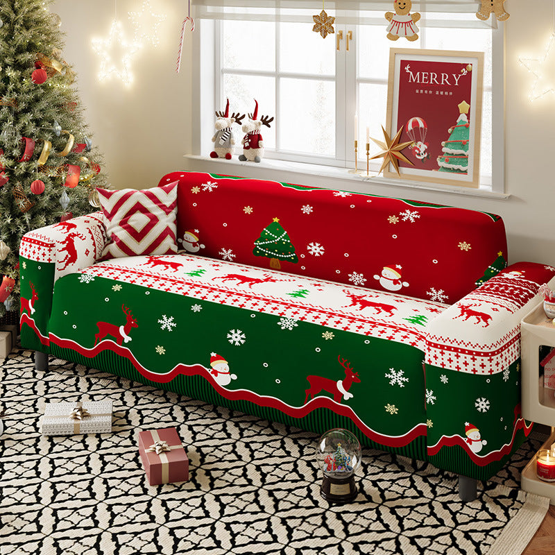 Nordic-style Christmas sofa cover made from highly stretchy milk silk