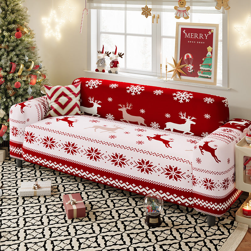 Nordic-style Christmas sofa cover made from highly stretchy milk silk