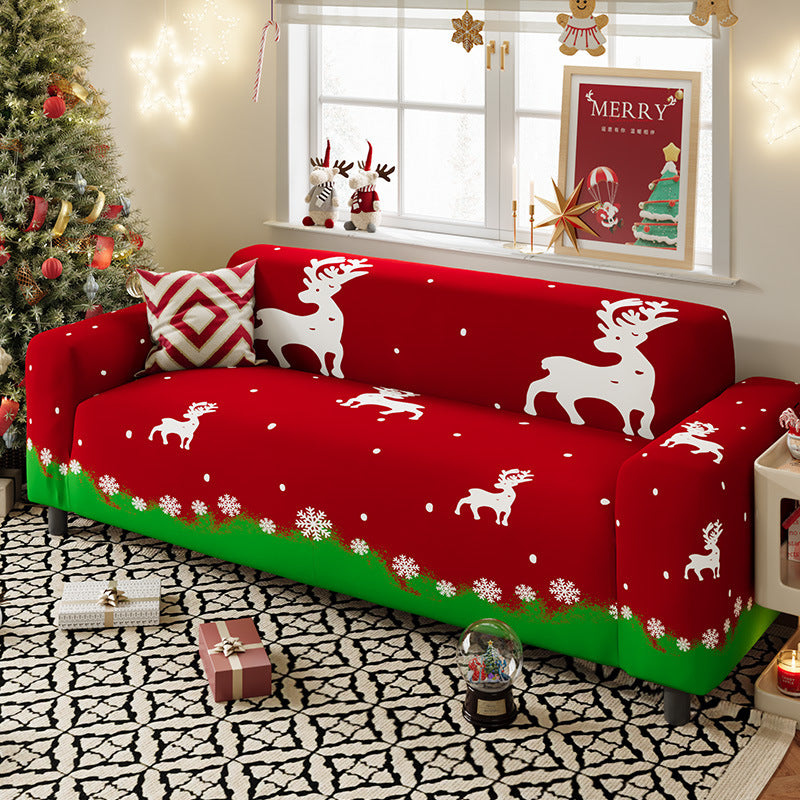 Nordic-style Christmas sofa cover made from highly stretchy milk silk