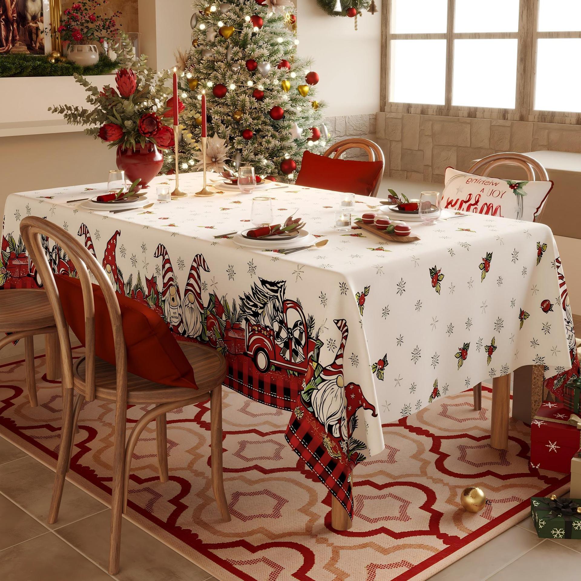 Waterproof Lightweight Christmas Tablecloth — Snowflake & Pine Tree Print, Elegant New Year Décor Fabric