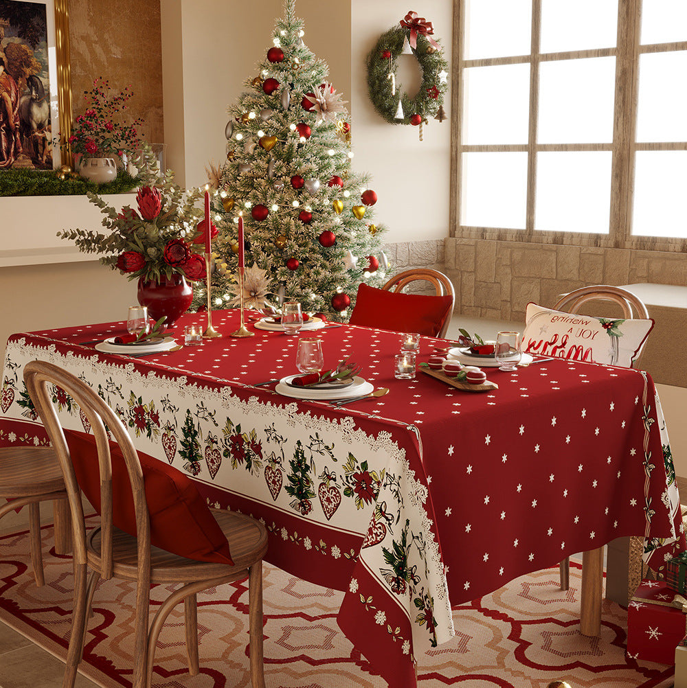 Waterproof Lightweight Christmas Tablecloth — Snowflake & Pine Tree Print, Elegant New Year Décor Fabric