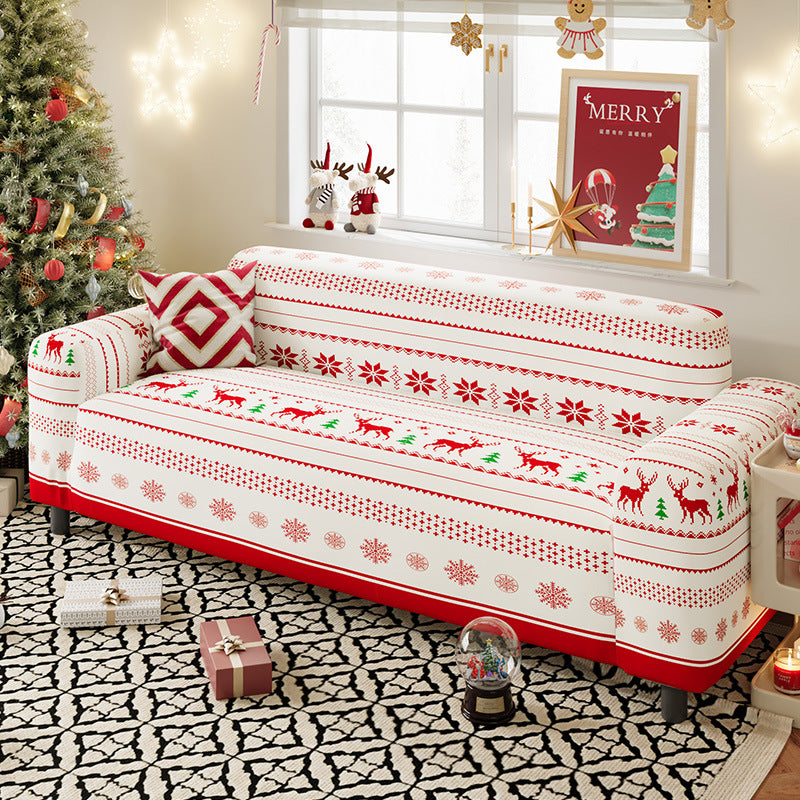 Nordic-style Christmas sofa cover made from highly stretchy milk silk