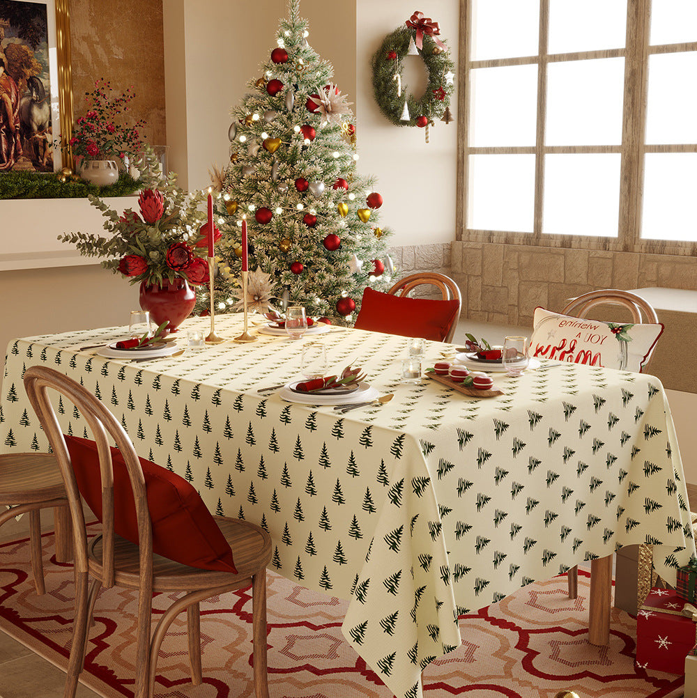 Waterproof Lightweight Christmas Tablecloth — Snowflake & Pine Tree Print, Elegant New Year Décor Fabric