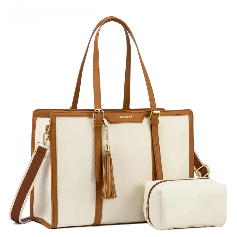 Women's PU Leather Laptop Tote Bag with Complimentary Clutch