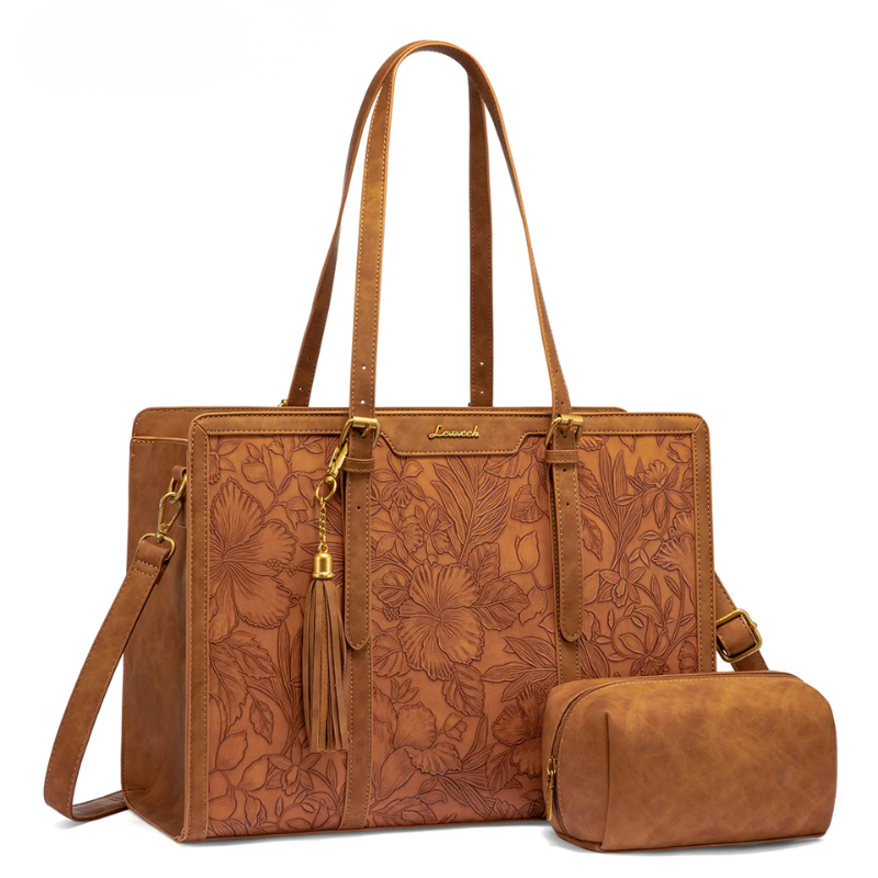 Women's PU Leather Laptop Tote Bag with Complimentary Clutch