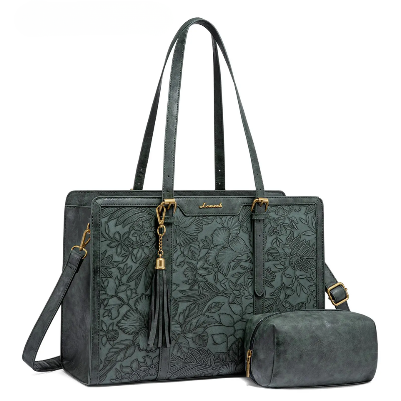 Women's PU Leather Laptop Tote Bag with Complimentary Clutch
