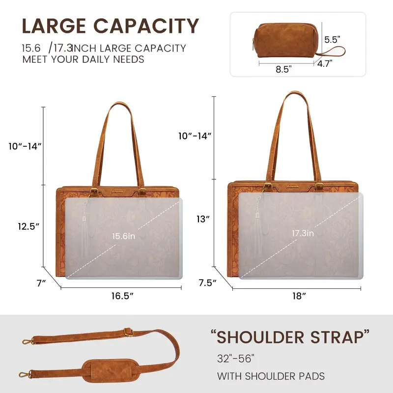 Women's PU Leather Laptop Tote Bag with Complimentary Clutch