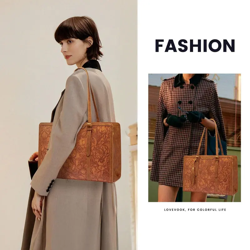 Women's PU Leather Laptop Tote Bag with Complimentary Clutch
