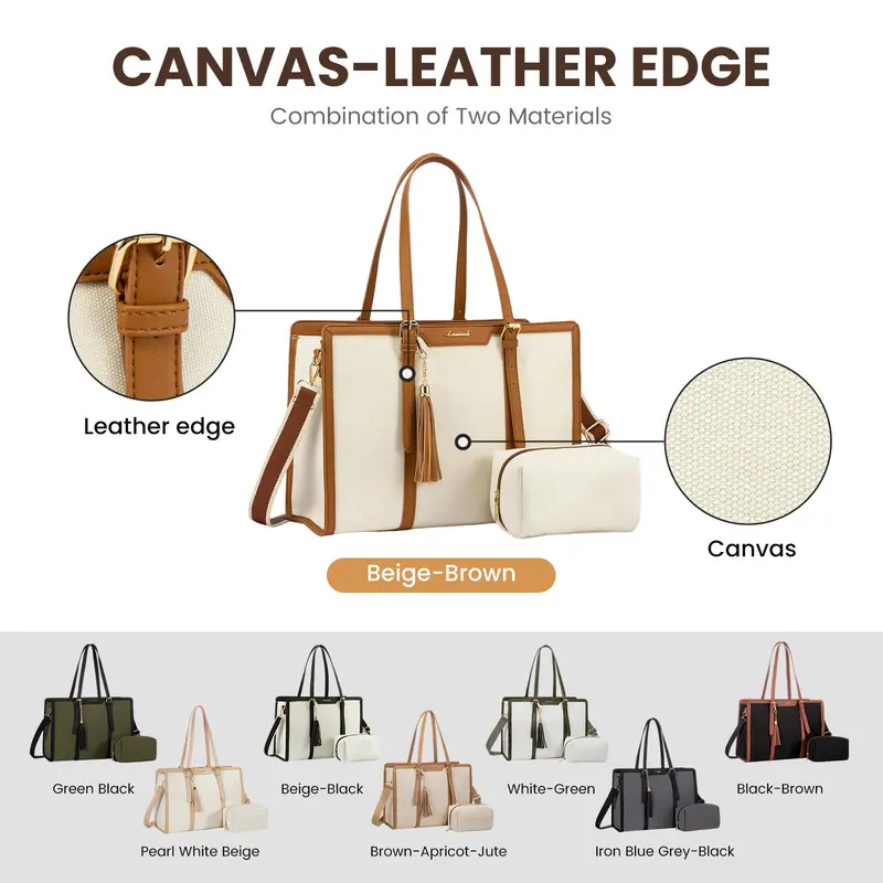 Women's PU Leather Laptop Tote Bag with Complimentary Clutch