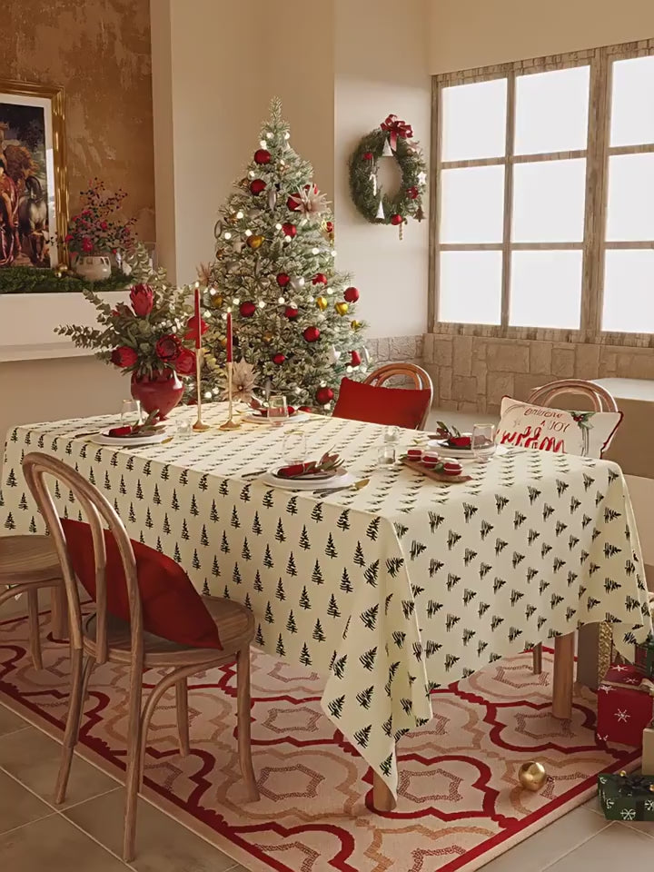 Waterproof Lightweight Christmas Tablecloth — Snowflake & Pine Tree Print, Elegant New Year Décor Fabric